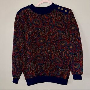 Alfred Dunner Vintage Navy and Red Paisley Crewneck Sweater - Women’s Size 40